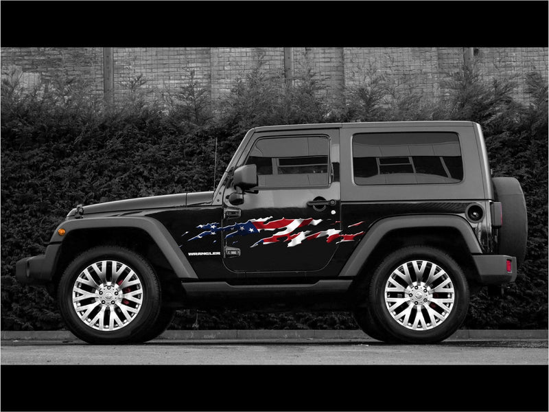 american flag splash vinyl graphics on black wrangler jeep